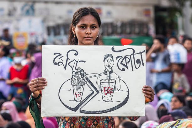 A protester holds a placard during the demonstration