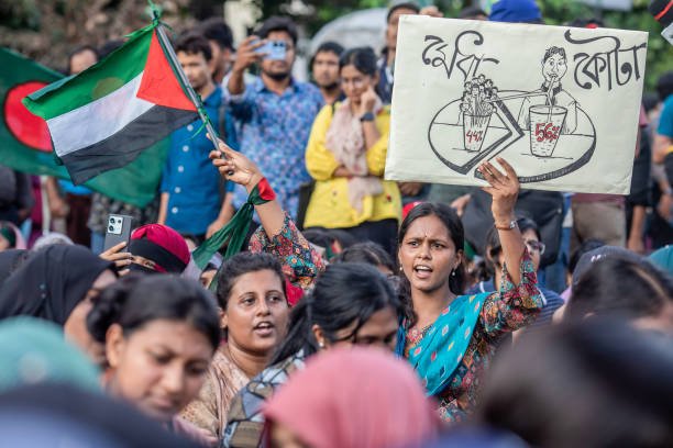 A protester holds a placard during the demonstration