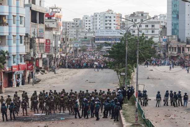 Bangladeshi soldiers are patrolling a Mohammadpur area
