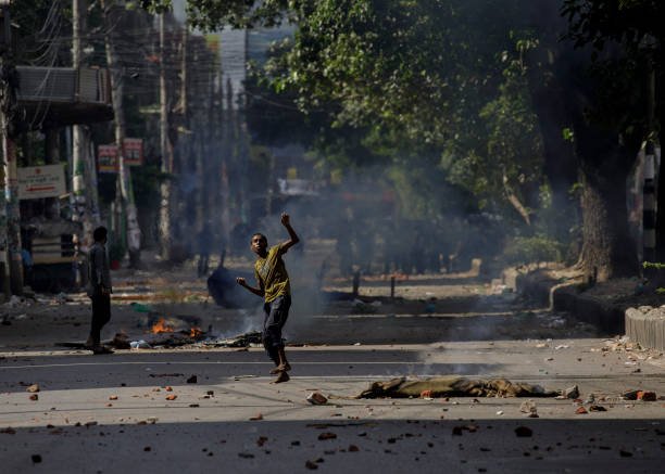 Protesters during a clash with police as violence erupted