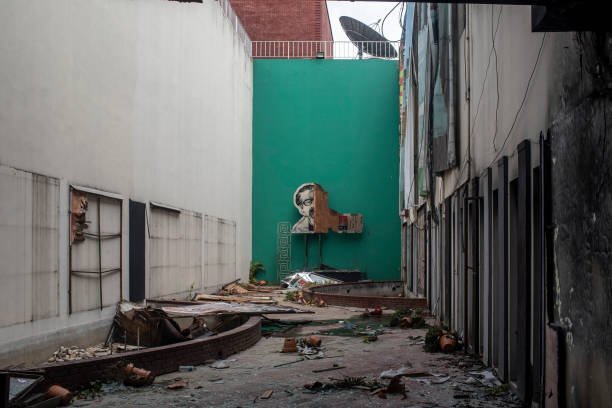 Broadcaster Bangladesh Television Center seen damaged