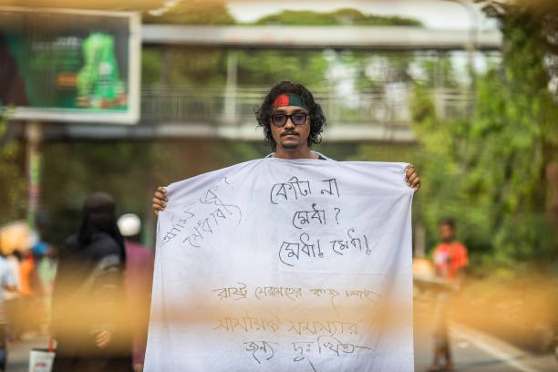 A protester holds a placard during the demonstration