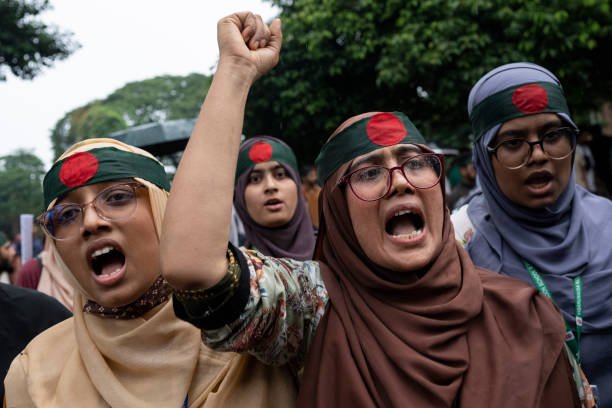 Students are seen chanting slogans during the demonstration