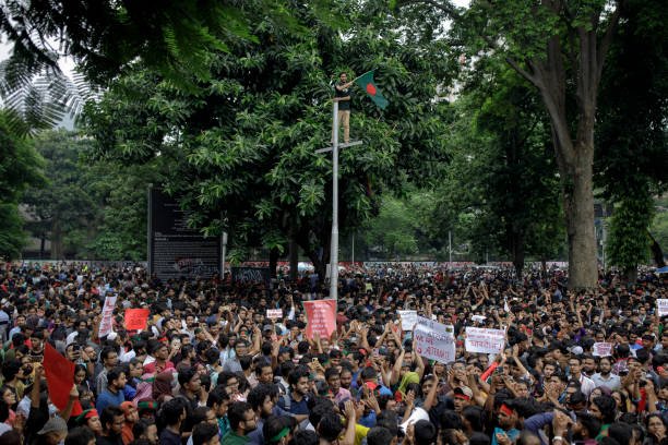 Bangladeshi Students take part in a protest march at Central