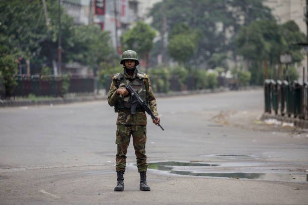 A soldier of Bangladesh army stand guard in the Gulistan