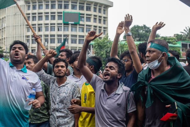Anti-government protesters chant slogans during the
