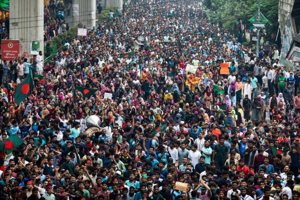 Crowds of protesters take part at Shahbagh during the