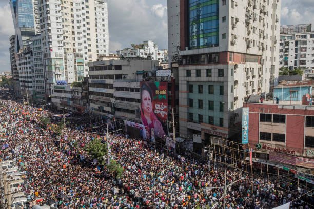 Bangladesh National Party (BNP) supporters gather at their
