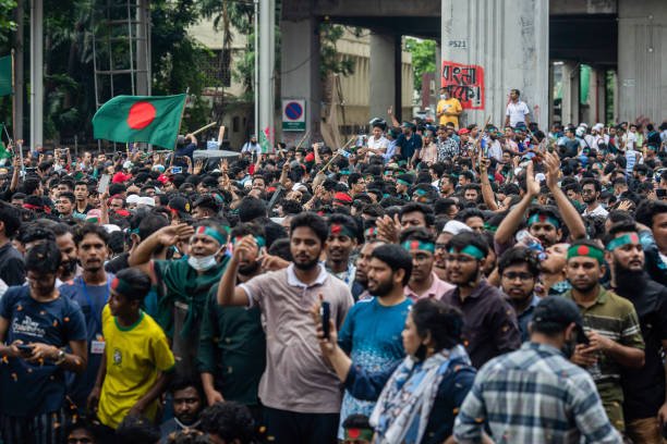 Anti-government protesters gather at Shahbag near the Dhaka